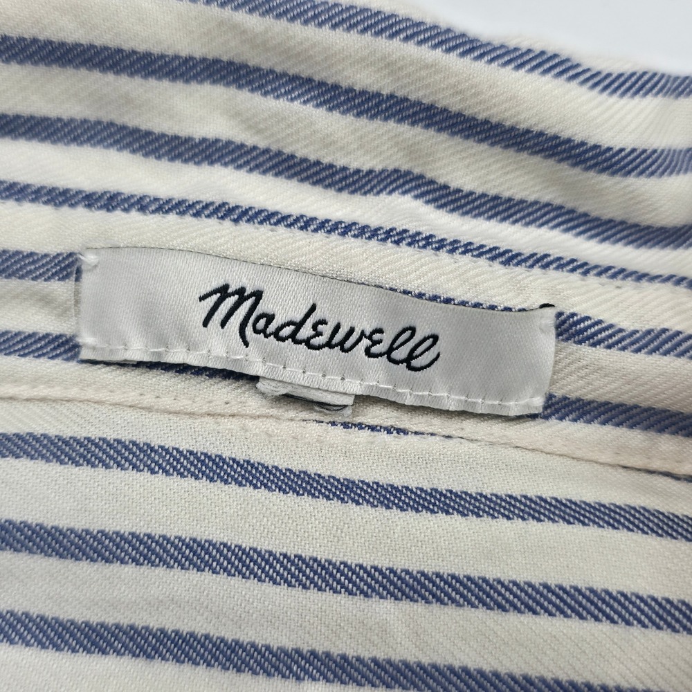 Madewell Central Shirt Women Medium Blue White Striped Dolman Sleeve Button Up - Picture 4 of 13